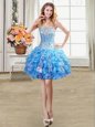 Low Price Baby Blue Homecoming Dress Prom and Party and For with Beading and Ruffles and Sequins Sweetheart Sleeveless Lace Up