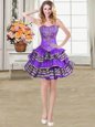 Best Eggplant Purple Prom Party Dress Prom and Party and For with Beading and Embroidery and Ruffled Layers Sweetheart Sleeveless Lace Up