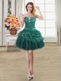 Comfortable Sweetheart Sleeveless Dress for Prom Mini Length Beading and Appliques and Pick Ups Dark Green Organza