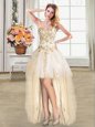 Comfortable Champagne Ball Gowns Tulle Sweetheart Sleeveless Beading High Low Lace Up Prom Dresses