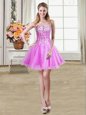 Fancy Lilac Ball Gowns Sequins Prom Evening Gown Lace Up Organza Sleeveless Mini Length