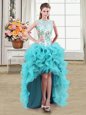 See Through Aqua Blue Zipper Scoop Beading Evening Dress Organza Sleeveless