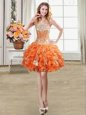 Beading and Ruffles and Sequins Homecoming Dress Orange Lace Up Sleeveless Mini Length