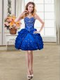Dramatic Royal Blue Ball Gowns Organza and Taffeta Sweetheart Sleeveless Beading and Embroidery and Pick Ups Mini Length Lace Up Prom Dress