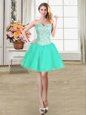 Turquoise Hoco Dress Prom and Party and For with Beading and Ruffles and Pick Ups Sweetheart Sleeveless Lace Up