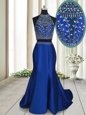 Captivating Sleeveless Sweep Train Beading Criss Cross Celebrity Prom Dress