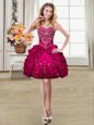 Trendy Sleeveless Mini Length Beading and Embroidery and Pick Ups Lace Up with Fuchsia