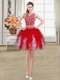 Scoop Sleeveless Zipper Cocktail Dress Red Tulle