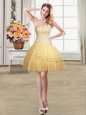 Gold Dress for Prom Prom and Party and For with Beading and Sequins Sweetheart Sleeveless Lace Up