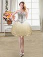 Sweet Champagne Lace Up Sweetheart Beading and Lace and Sequins Prom Gown Tulle and Lace Sleeveless