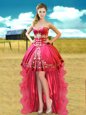 Pretty Hot Pink Sleeveless Organza and Taffeta Lace Up Prom Party Dress for Prom and Party