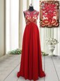 Red Backless Scoop Appliques Hoco Dress Chiffon Sleeveless Brush Train