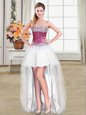 White Tulle Lace Up Celebrity Inspired Dress Sleeveless High Low Beading