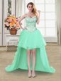 Custom Design Sleeveless Lace Up High Low Beading Prom Party Dress