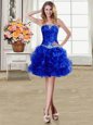 Mini Length Lace Up Royal Blue and In for Prom and Party with Beading and Ruffles