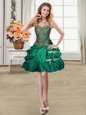 Dark Green Ball Gowns Sweetheart Sleeveless Taffeta Mini Length Lace Up Beading and Appliques and Pick Ups Cocktail Dress