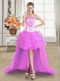 Lilac Tulle Lace Up Strapless Sleeveless High Low Homecoming Dress Beading and Appliques and Ruffles