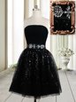 Fantastic Sequins Black Sleeveless Tulle Zipper Prom Party Dress for Prom and Party