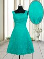 Square Sleeveless Mini Length Lace Zipper Dress for Prom with Turquoise