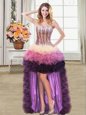 Sleeveless Organza High Low Lace Up Homecoming Dress in Multi-color for with Beading and Ruffles