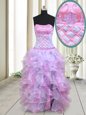 Inexpensive Multi-color Organza Lace Up Strapless Sleeveless Floor Length Prom Dress Beading and Ruffles