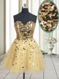 Exceptional Gold Sleeveless Sequins Mini Length Prom Gown