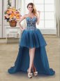 Clearance Sleeveless Tulle High Low Lace Up Prom Dresses in Teal for with Beading and Sequins