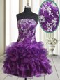 Ideal Ruffled Mini Length A-line Sleeveless Purple Prom Dresses Lace Up