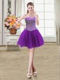 Beading Prom Dress Purple Lace Up Sleeveless Mini Length