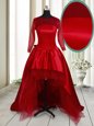 Vintage Scoop Long Sleeves High Low Clasp Handle Wine Red and In for Prom with Bowknot