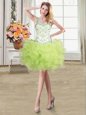 Vintage Yellow Green Straps Neckline Beading and Ruffles Prom Evening Gown Sleeveless Lace Up