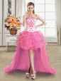 Flare Sleeveless Lace Up High Low Beading and Appliques and Ruffles