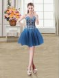 Best Selling Sleeveless Tulle Mini Length Lace Up Cocktail Dresses in Teal for with Beading and Sequins