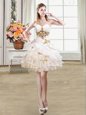 Custom Fit Mini Length Lace Up Evening Dress White and In for Prom and Party with Beading and Ruffles