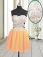 Trendy Orange Zipper Prom Gown Beading and Sequins Sleeveless Mini Length
