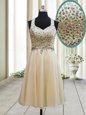 Fantastic Straps Champagne Chiffon Side Zipper Sleeveless Knee Length Beading