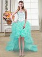 Lovely Straps Sleeveless Organza Prom Gown Beading and Ruffled Layers Criss Cross