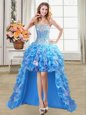 Baby Blue A-line Beading and Ruffles and Sequins Prom Dress Lace Up Organza Sleeveless High Low