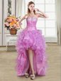 Sumptuous Multi-color Lace Up Prom Party Dress Ruffles and Sequins Sleeveless High Low
