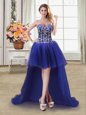 Fashionable Royal Blue Prom Party Dress Prom and Party and For with Beading and Sequins Sweetheart Sleeveless Lace Up