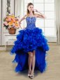 Royal Blue Sleeveless Organza Lace Up Prom Dresses for Prom and Party