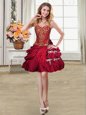 Mini Length Lace Up Homecoming Dress Wine Red and In for Prom and Party with Beading and Appliques and Pick Ups