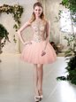 Flirting Scoop Mini Length Lace Up Prom Party Dress Peach and In for Prom and Party with Beading