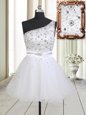 One Shoulder Sleeveless Mini Length Beading Zipper Prom Evening Gown with White