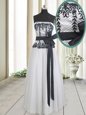 Lace and Bowknot Homecoming Party Dress White And Black Zipper Sleeveless Floor Length