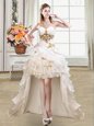 Dynamic White Ball Gowns Sweetheart Sleeveless Organza High Low Lace Up Beading and Ruffles Homecoming Dress