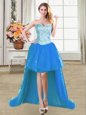 Charming Floor Length Blue Red Carpet Gowns Organza Sleeveless Beading