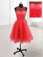 Fashion Sequins Prom Evening Gown Coral Red Lace Up Sleeveless Knee Length