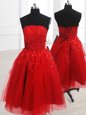 Red Sleeveless Knee Length Embroidery Lace Up Prom Evening Gown