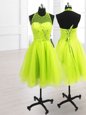 Smart Organza High-neck Sleeveless Lace Up Sequins in Yellow Green
